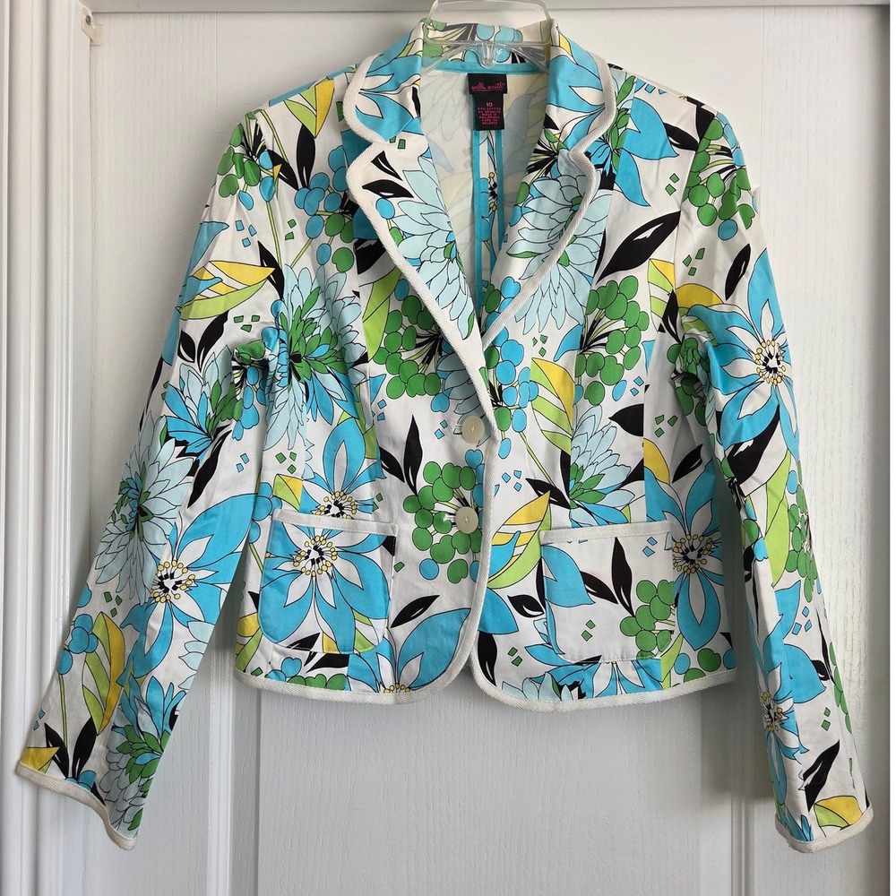 Willi Smith Vintage‎ Floral Cotton Blazer Jacket Size 10 Bold Colorful Office